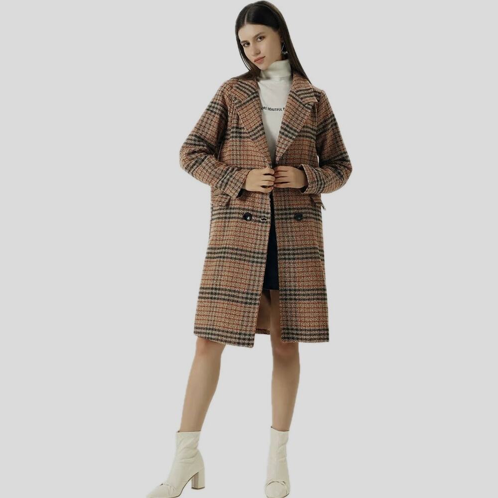 Cartou Wool Blend Plaid Car Coat Women's M Brown Rust Fall Autumn NWT
